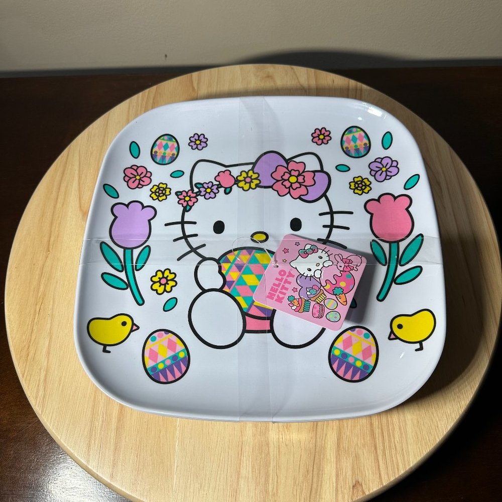 Hello Kitty Easter Egg & Flower Melamine Plates Set of 4 NEW
